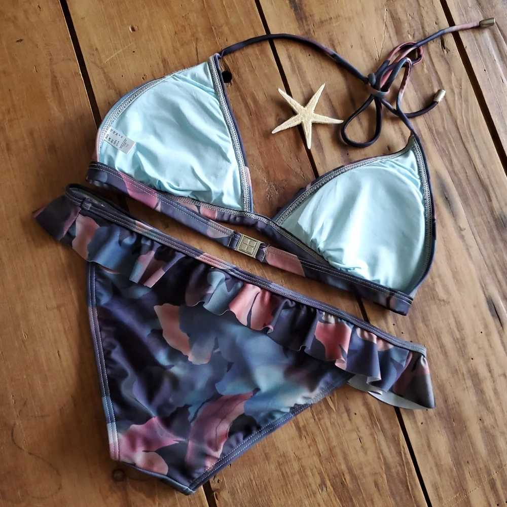Insight Women's Ruffle Watercolor Print Bikini Size 6